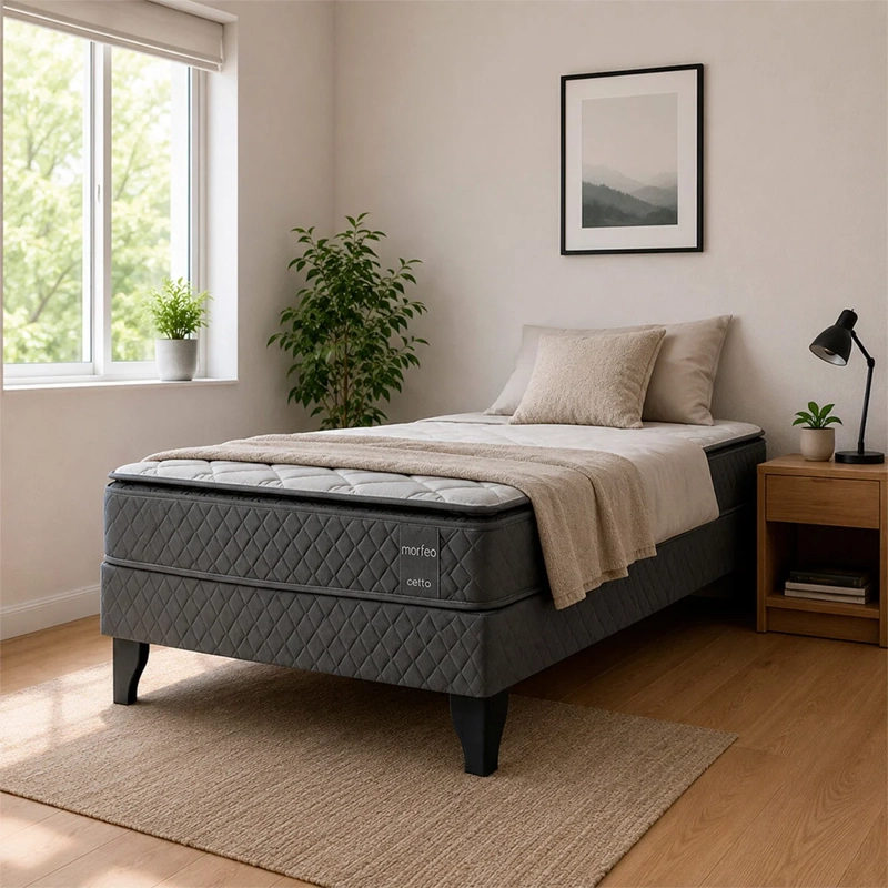 JUEGO DE DORMITORIO CELTA CAMA EUROPEA MORFEO 1.5 PLAZAS GRIS + RESPALDO - 5