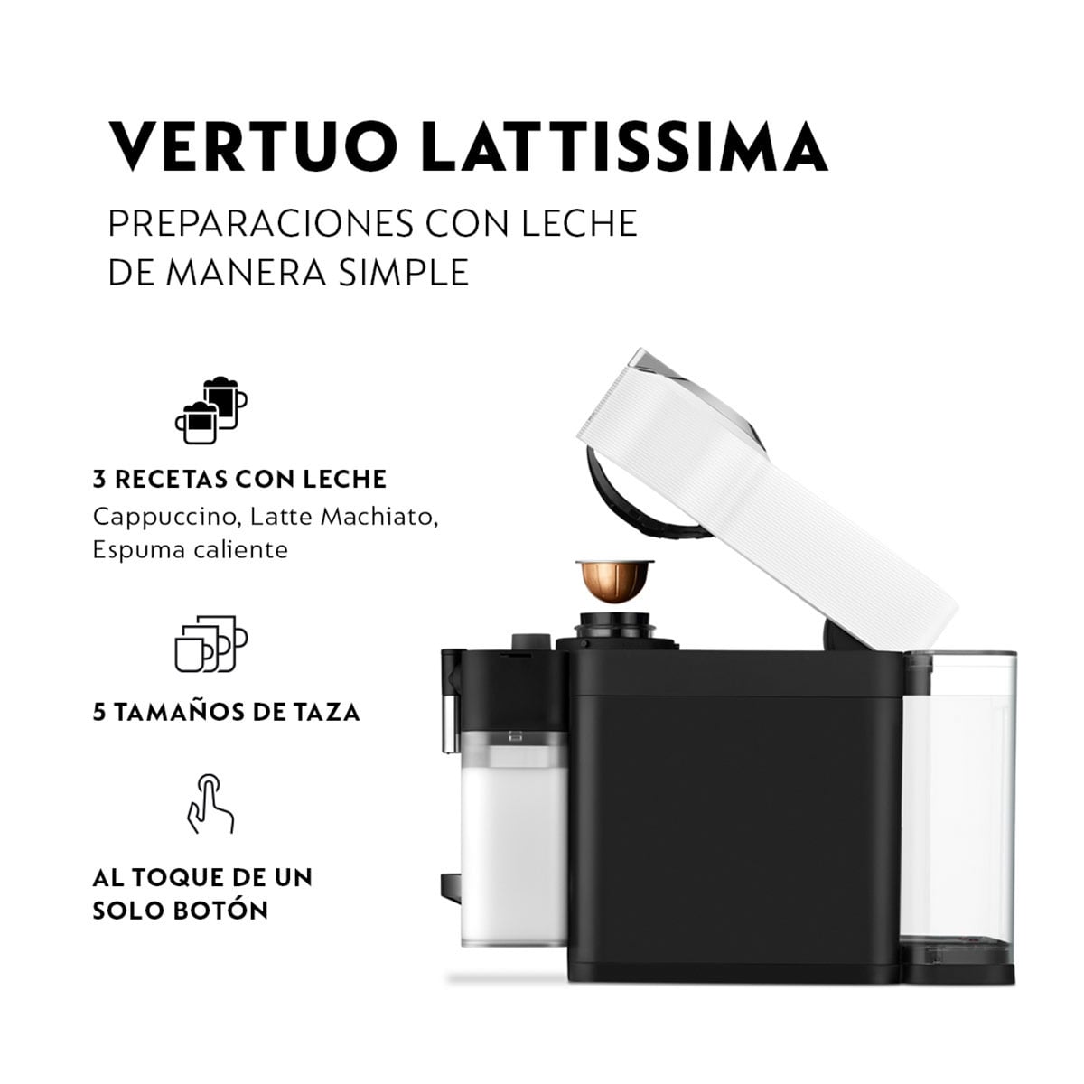 CAFETERA NESPRESSO CÁPSULA VERTUO LATTISSIMA BLANCO - 3