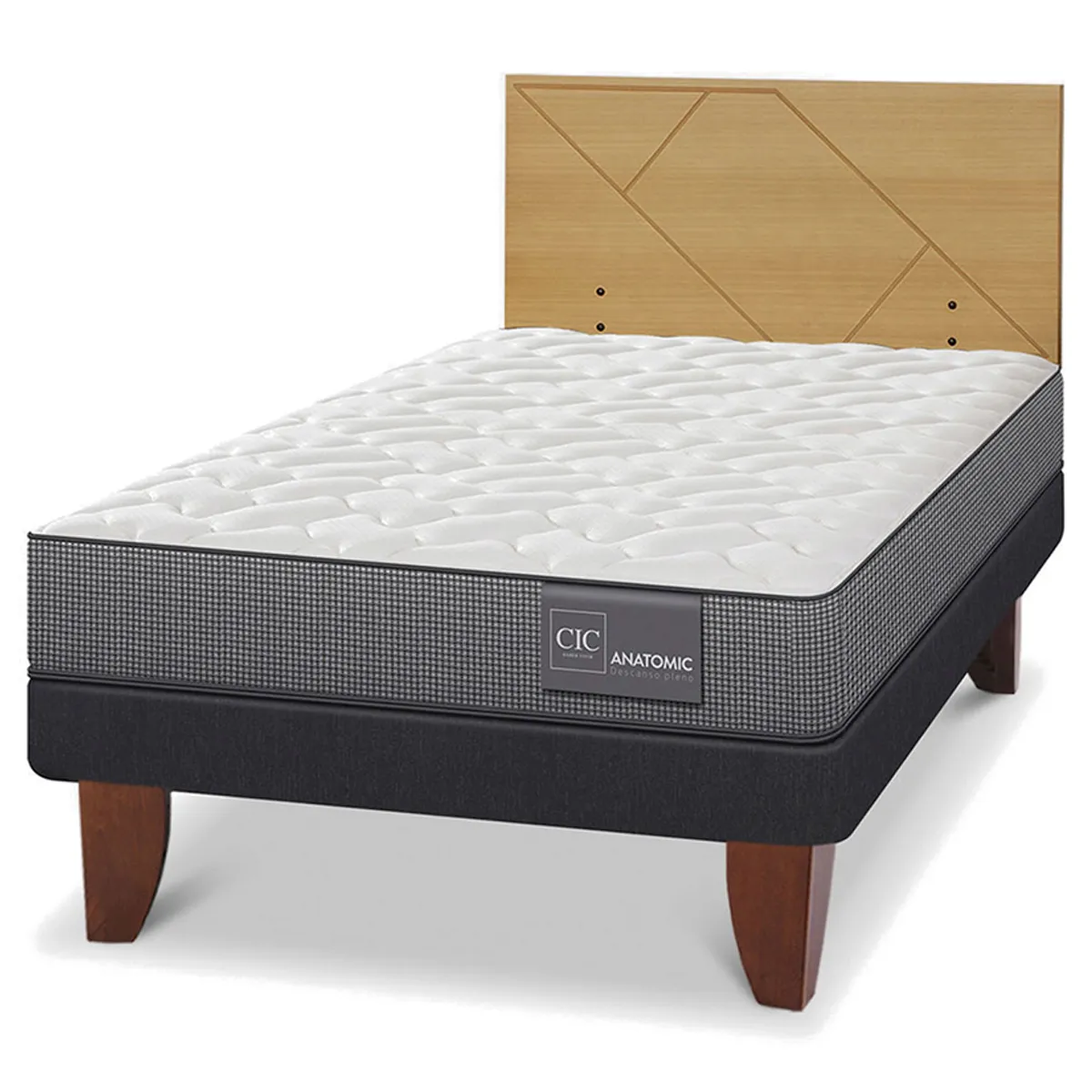 JUEGO DE DORMITORIO CIC CAMA EUROPEA ANATOMIC 1.5 PLAZAS + RESPALDO VILLARRICA MOSTAZA - 2