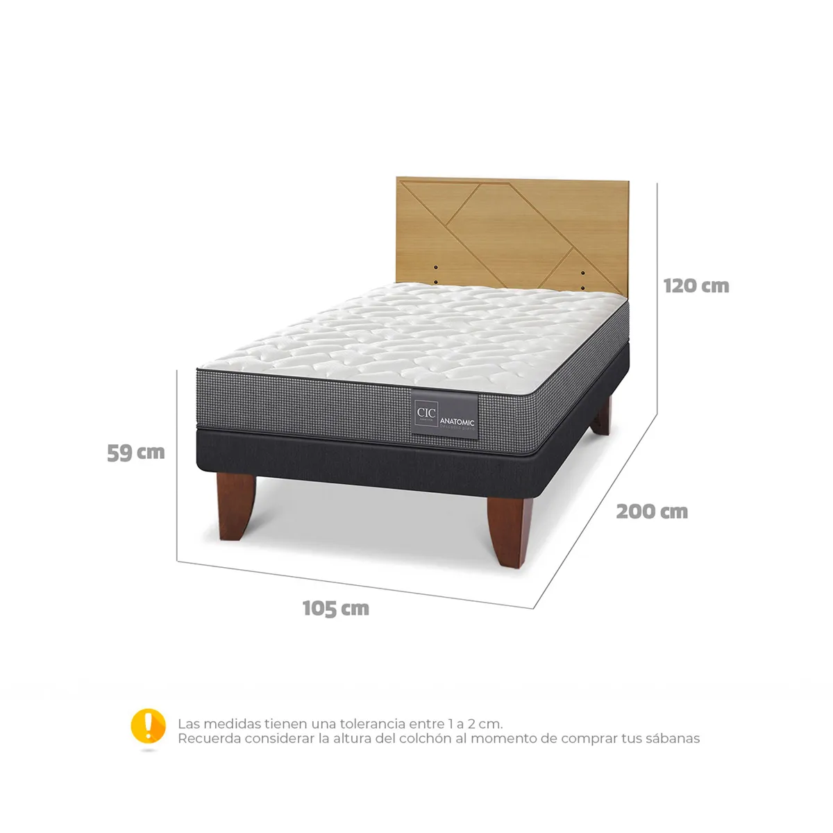 JUEGO DE DORMITORIO CIC CAMA EUROPEA ANATOMIC 1.5 PLAZAS + RESPALDO VILLARRICA MOSTAZA - 3