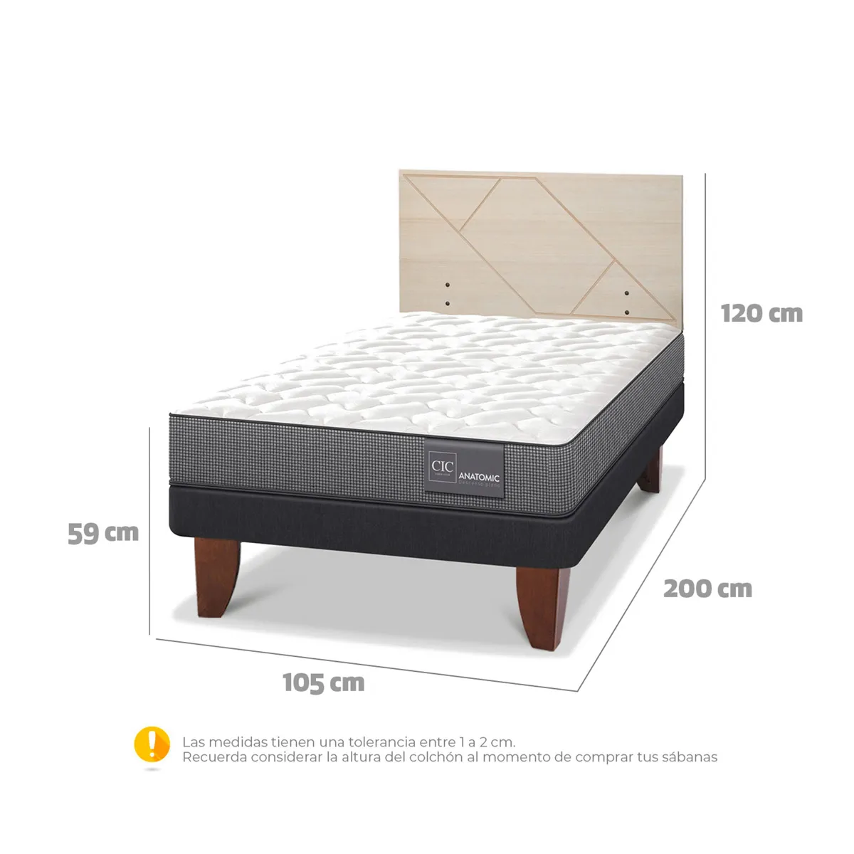 JUEGO DE DORMITORIO CIC CAMA EUROPEA ANATOMIC 1.5 PLAZAS + RESPALDO VILLARRICA ALPINO - 3