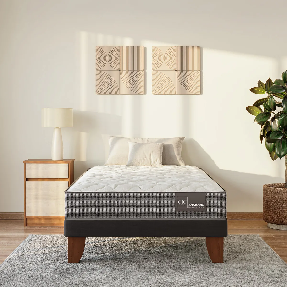 JUEGO DE DORMITORIO CIC CAMA EUROPEA ANATOMIC 1.5 PLAZAS + RESPALDO VILLARRICA ALPINO - 9