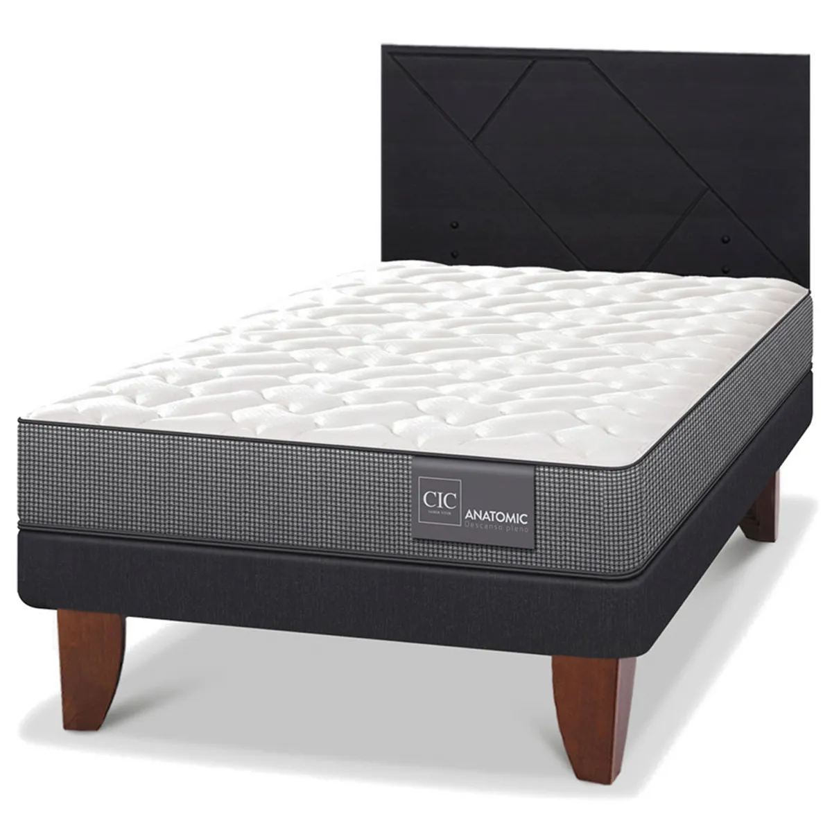 JUEGO DE DORMITORIO CIC CAMA EUROPEA ANATOMIC 1.5 PLAZAS + RESPALDO VILLARRICA NEGRO - 2