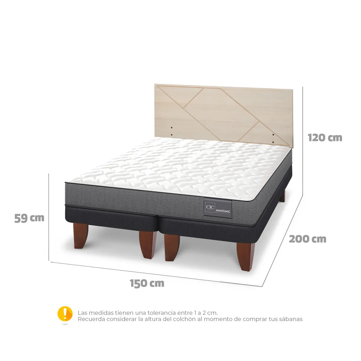 JUEGO DE DORMITORIO CIC CAMA EUROPEA ANATOMIC BD 2 PLAZAS + RESPALDO VILLARRICA ALPINO - 3