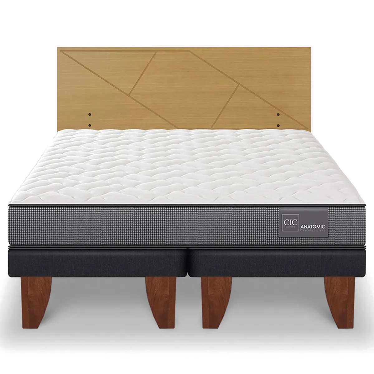 JUEGO DE DORMITORIO CIC CAMA EUROPEA ANATOMIC BD 2 PLAZAS + RESPALDO VILLARRICA MOSTAZA - 1