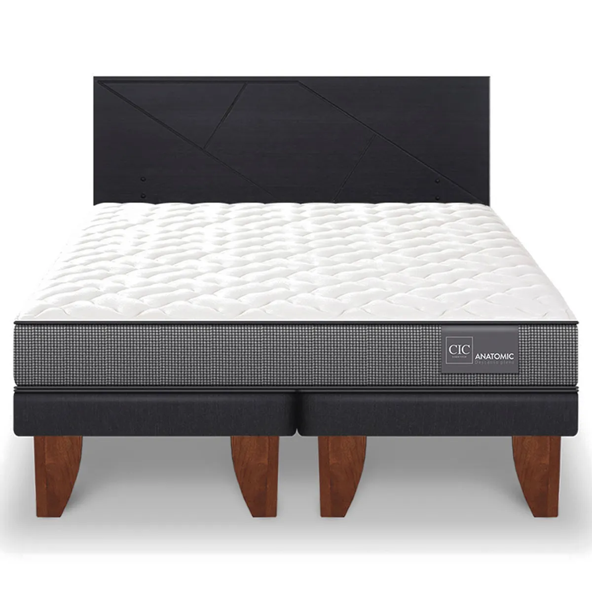 JUEGO DE DORMITORIO CIC CAMA EUROPEA ANATOMIC BD 2 PLAZAS + RESPALDO VILLARRICA NEGRO - 1
