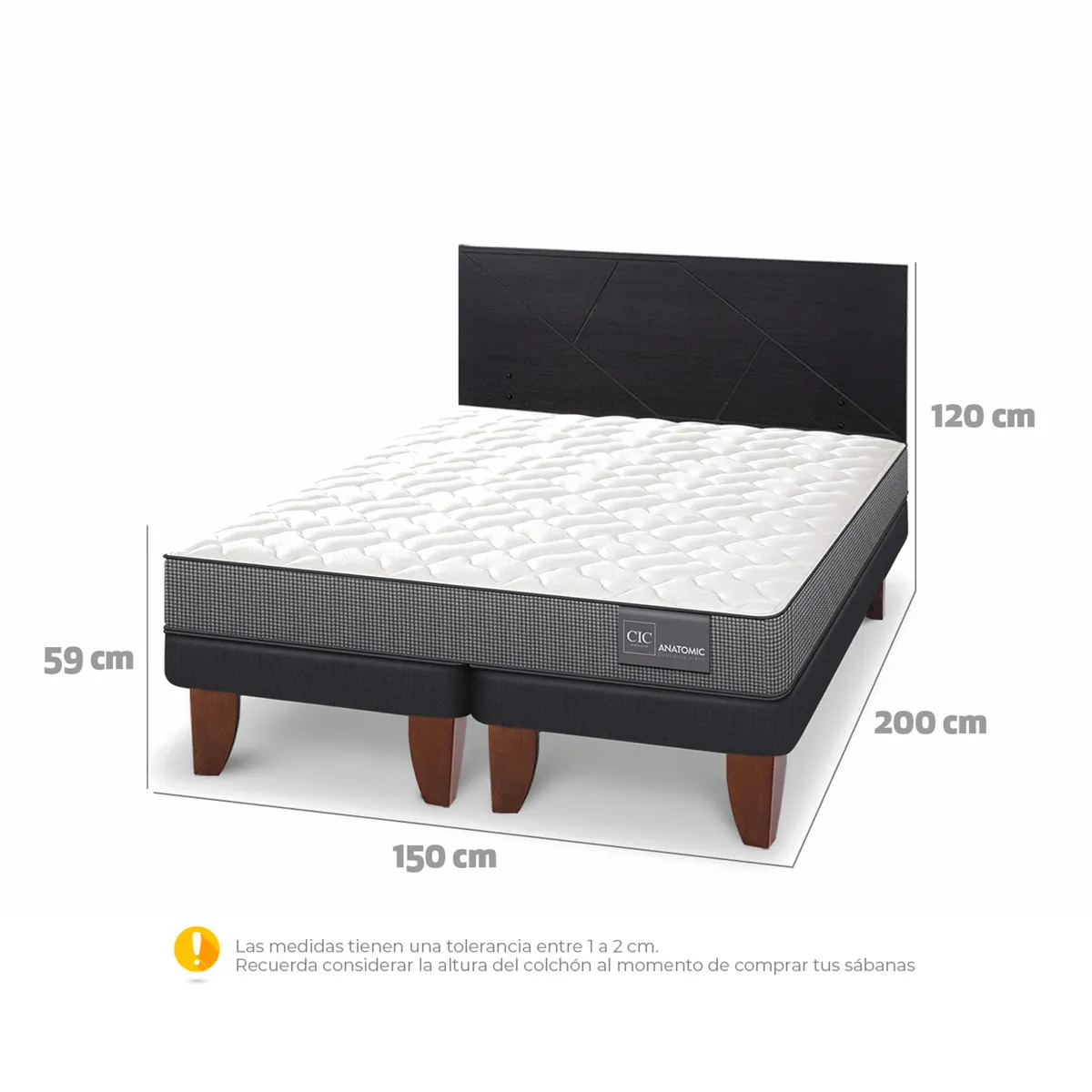 JUEGO DE DORMITORIO CIC CAMA EUROPEA ANATOMIC BD 2 PLAZAS + RESPALDO VILLARRICA NEGRO - 3
