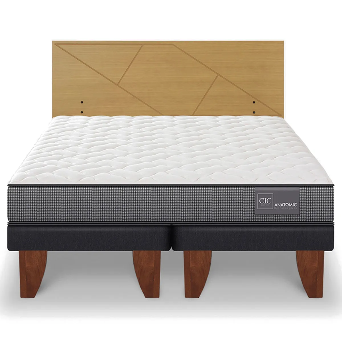 JUEGO DE DORMITORIO CIC CAMA EUROPEA ANATOMIC KING + RESPALDO VILLARRICA MOSTAZA - 1