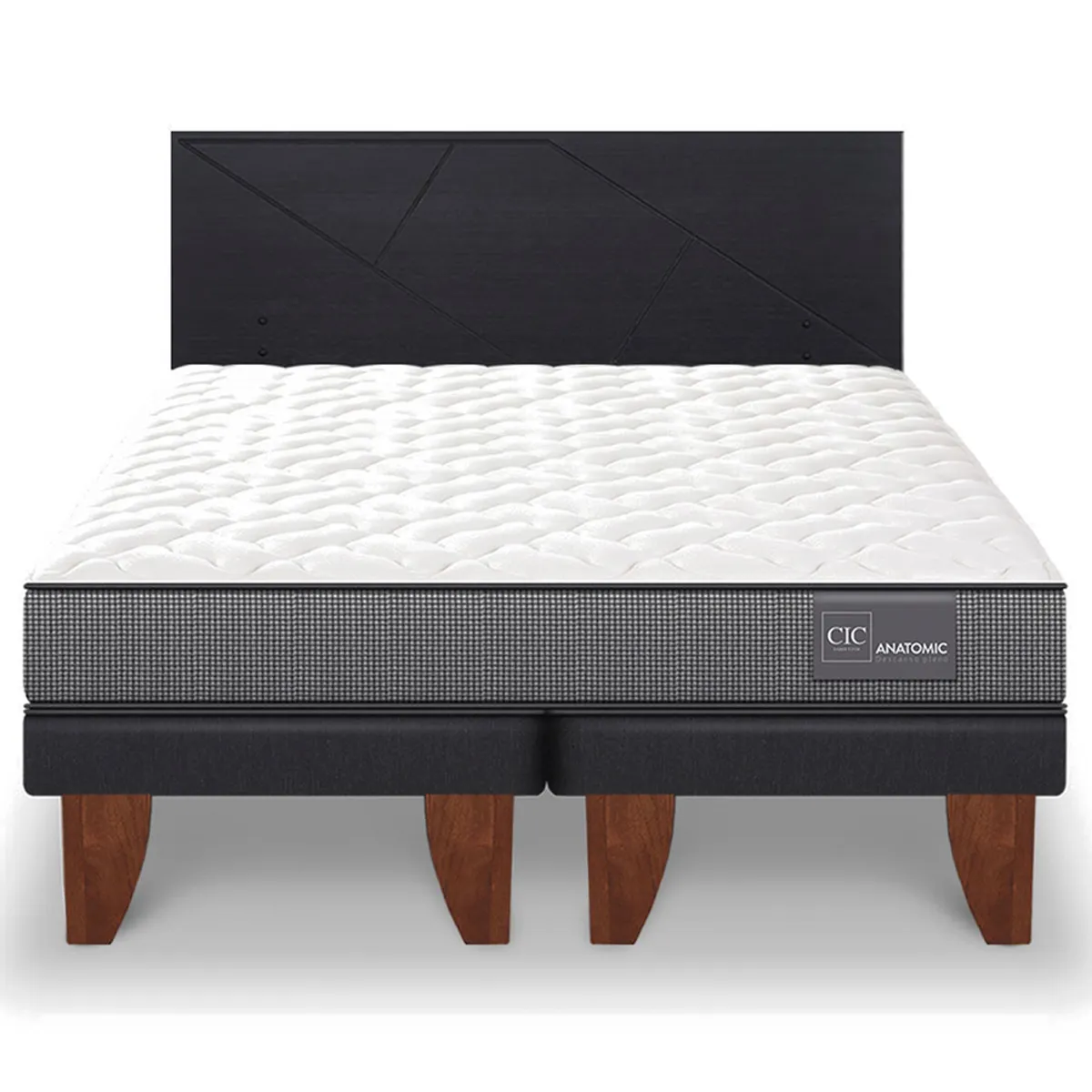 JUEGO DE DORMITORIO CIC CAMA EUROPEA ANATOMIC KING + RESPALDO VILLARRICA NEGRO - 1
