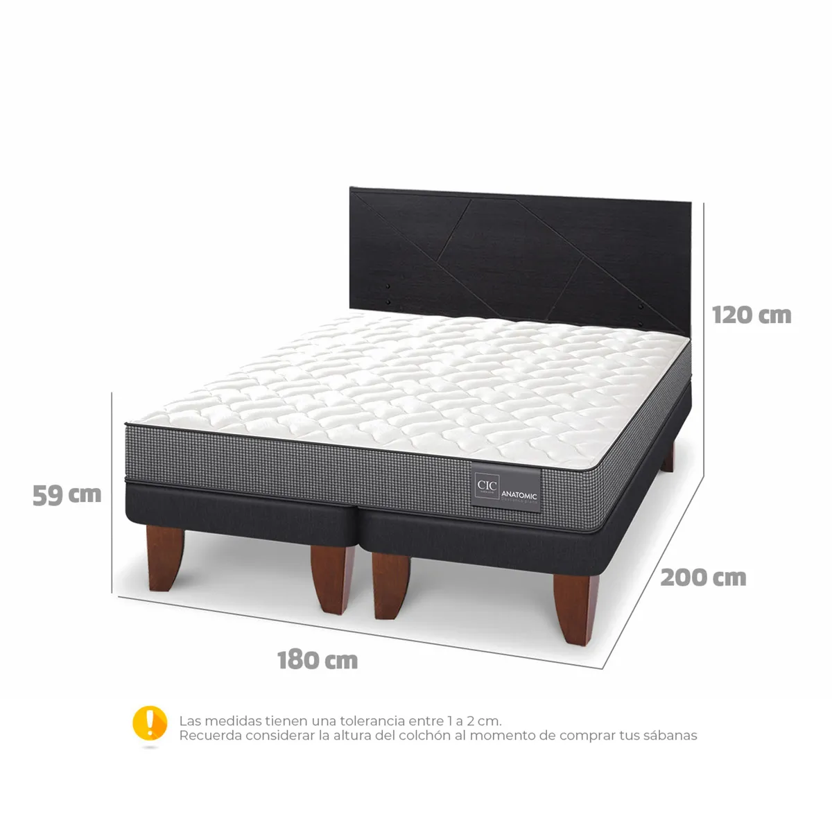 JUEGO DE DORMITORIO CIC CAMA EUROPEA ANATOMIC KING + RESPALDO VILLARRICA NEGRO - 3