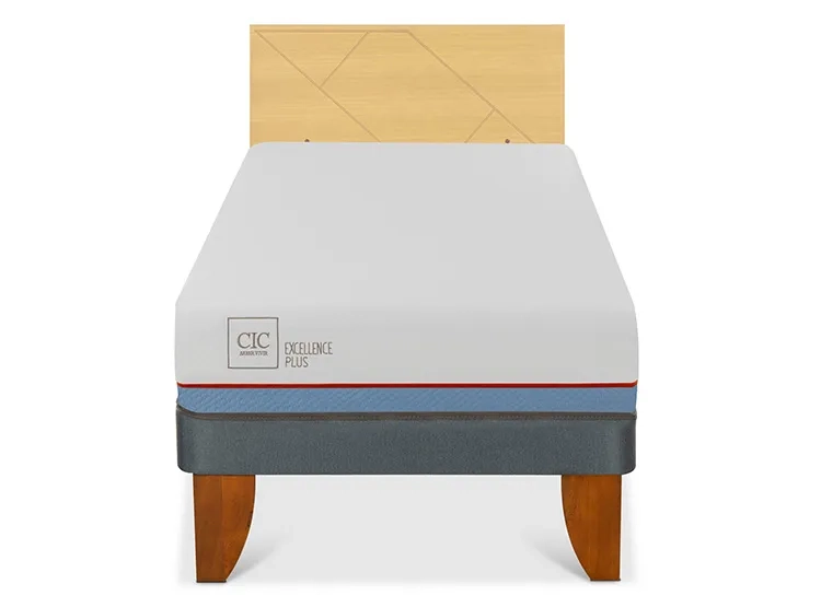JUEGO DE DORMITORIO CIC CAMA EUROPEA EXCELLENCE PLUS 1.5 PLAZAS + RESPALDO VILLARRICA MOSTAZA - 1