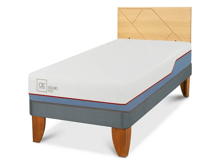 JUEGO DE DORMITORIO CIC CAMA EUROPEA EXCELLENCE PLUS 1.5 PLAZAS + RESPALDO VILLARRICA MOSTAZA - 2