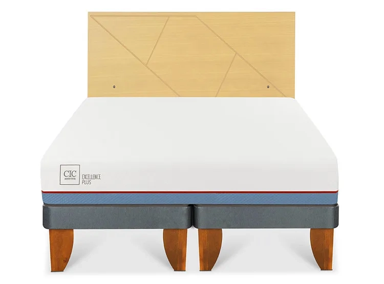 JUEGO DE DORMITORIO CIC CAMA EUROPEA EXCELLENCE PLUS BD 2 PLAZAS + RESPALDO VILLARRICA MOSTAZA - 1