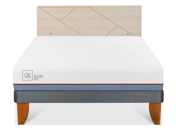 JUEGO DE DORMITORIO CIC CAMA EUROPEA EXCELLENCE PLUS BN 2 PLAZAS + RESPALDO VILLARRICA ALPINO - 1