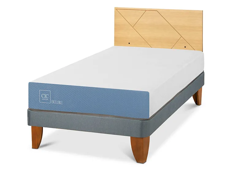 JUEGO DE DORMITORIO CIC CAMA EUROPEA EXCELLENCE 1.5 PLAZAS + RESPALDO VILLARRICA MOSTAZA - 2