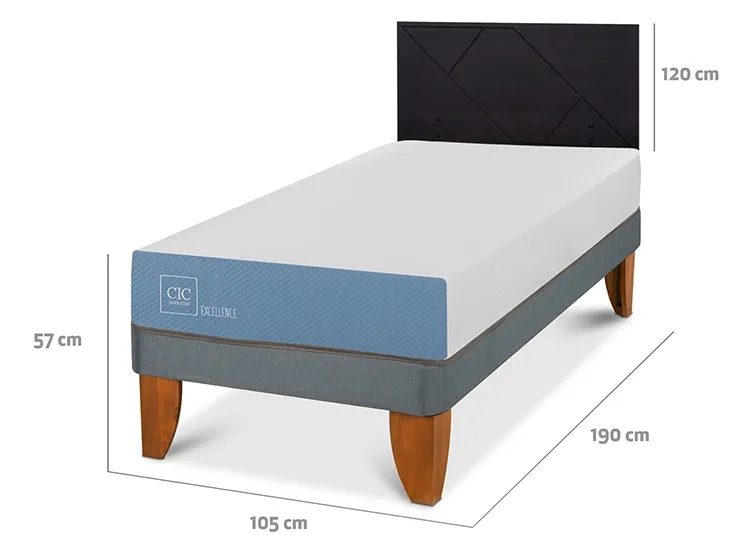 JUEGO DE DORMITORIO CIC CAMA EUROPEA EXCELLENCE 1.5 PLAZAS + RESPALDO VILLARRICA NEGRO - 3