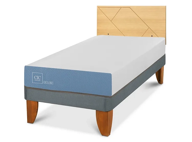JUEGO DE DORMITORIO CIC CAMA EUROPEA EXCELLENCE 1 PLAZA + RESPALDO VILLARRICA MOSTAZA - 2