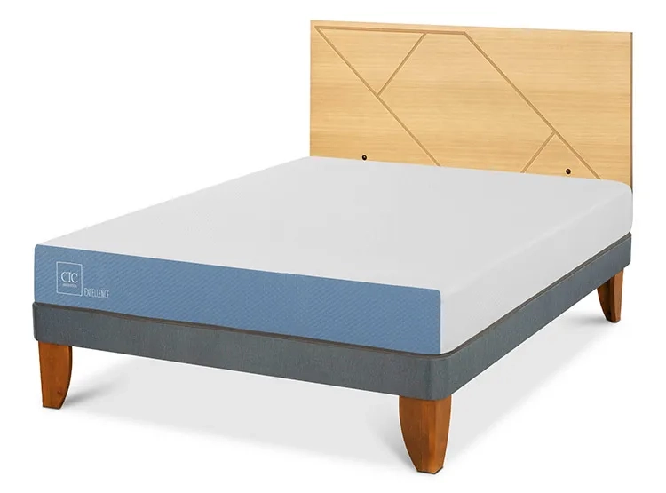 JUEGO DE DORMITORIO CIC CAMA EUROPEA EXCELLENCE BN 2 PLAZAS + RESPALDO VILLARRICA MOSTAZA - 2