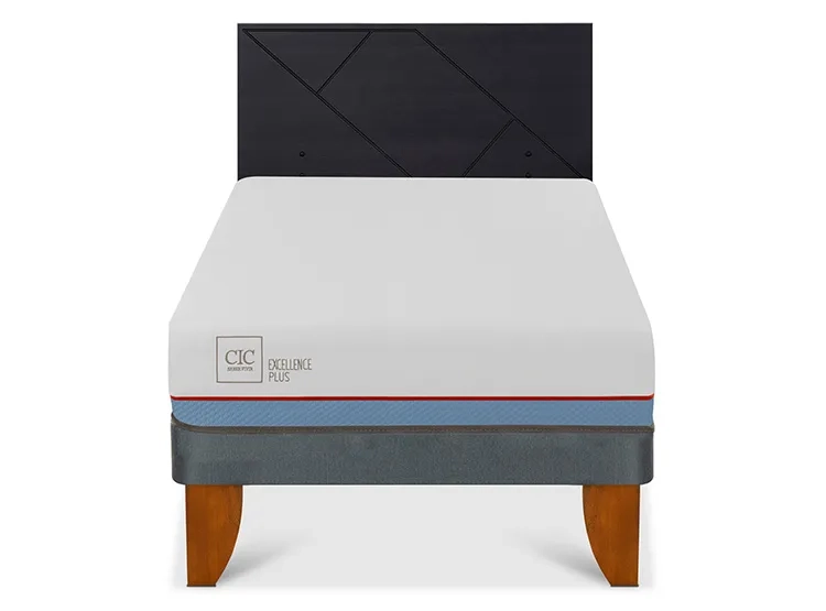 JUEGO DE DORMITORIO CIC CAMA EUROPEA EXCELLENCE PLUS 1.5 PLAZAS + RESPALDO VILLARRICA NEGRO - 1