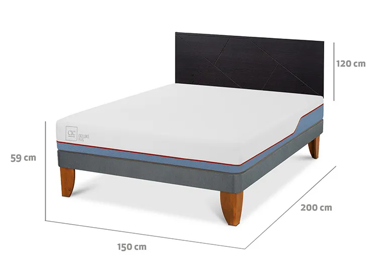 JUEGO DE DORMITORIO CIC CAMA EUROPEA EXCELLENCE PLUS BN 2 PLAZAS + RESPALDO VILLARRICA NEGRO - 3