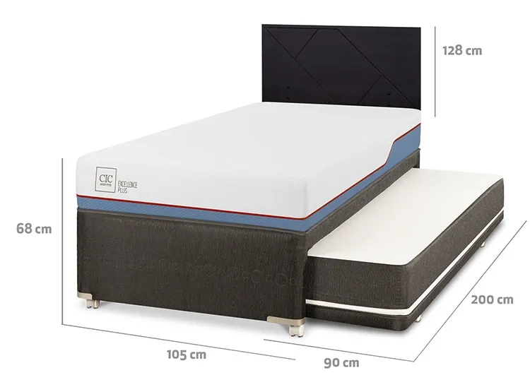 JUEGO DE DORMITORIO CIC CAMA DIVAN EXCELLENCE PLUS 1.5 PLAZAS NEGRO + RESPALDO VILLARRICA - 3