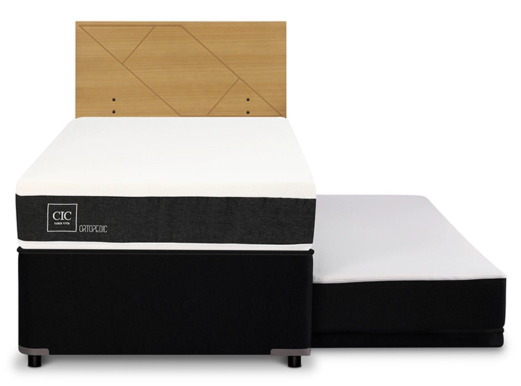 JUEGO DE DORMITORIO CIC CAMA DIVAN ORTOPEDIC 1.5 PLAZAS NEGRO + RESPALDO VILLARRICA MOSTAZA - 1