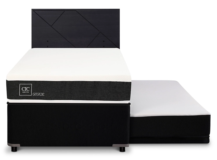JUEGO DE DORMITORIO CIC CAMA DIVAN ORTOPEDIC 1.5 PLAZAS NEGRO + RESPALDO VILLARRICA - 1