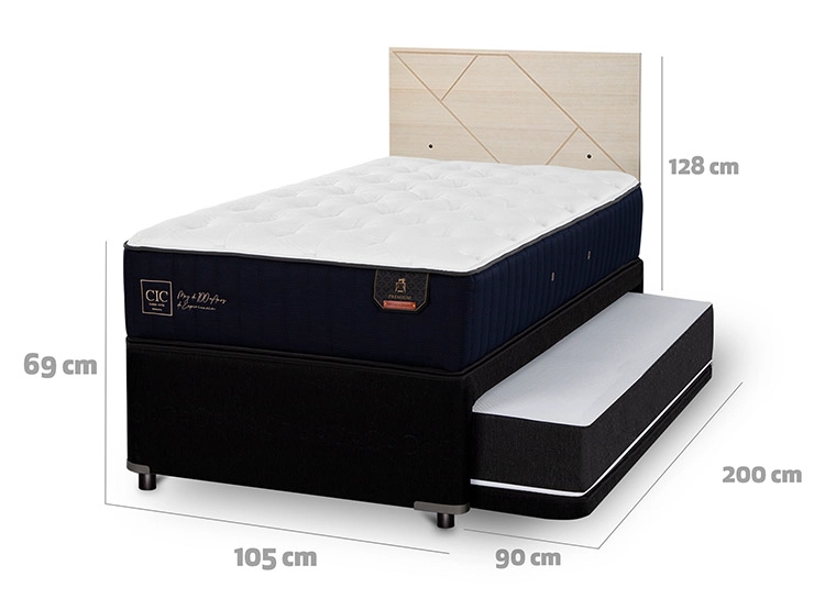 JUEGO DE DORMITORIO CIC CAMA DIVAN PREMIUM 1.5 PLAZAS NEGRO + RESPALDO VILLARRICA ALPINO - 3