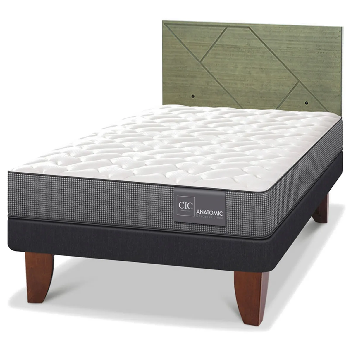 JUEGO DE DORMITORIO CIC CAMA EUROPEA ANATOMIC 1.5 PLAZAS + RESPALDO VILLARRICA OLIVO - 2