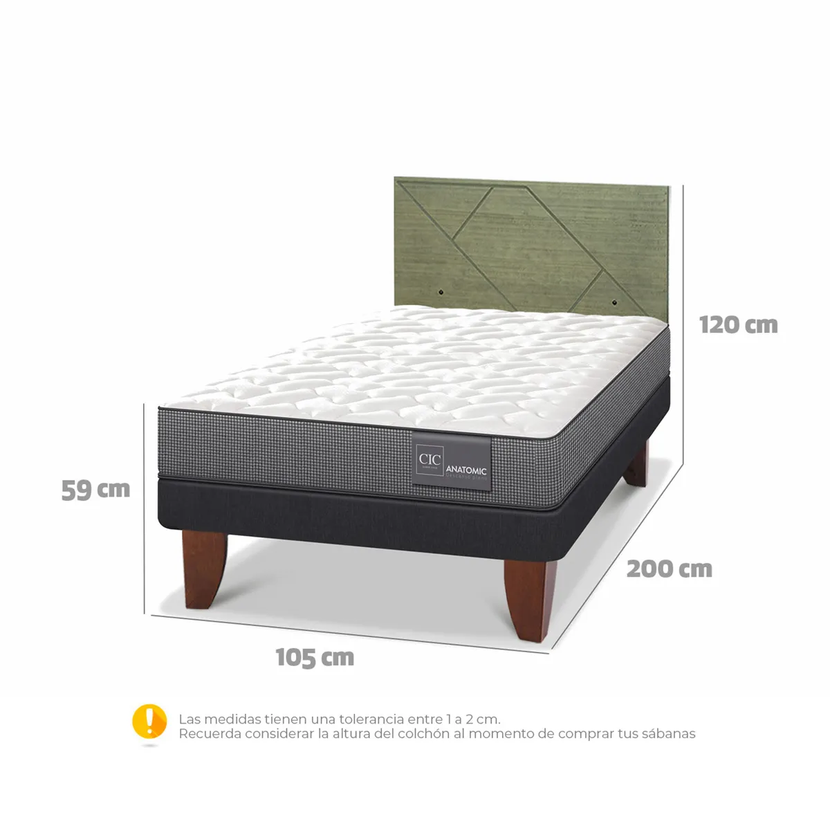JUEGO DE DORMITORIO CIC CAMA EUROPEA ANATOMIC 1.5 PLAZAS + RESPALDO VILLARRICA OLIVO - 3