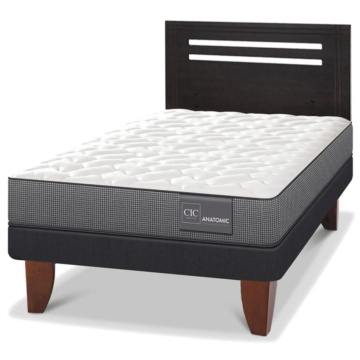 JUEGO DE DORMITORIO CIC CAMA EUROPEA ANATOMIC 1.5 PLAZAS + RESPALDO MUNICH NEGRO - 2