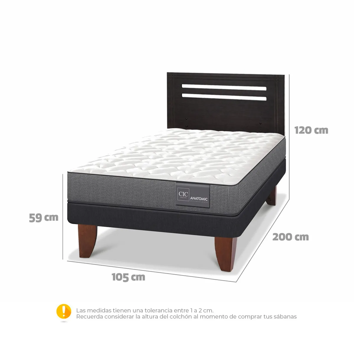 JUEGO DE DORMITORIO CIC CAMA EUROPEA ANATOMIC 1.5 PLAZAS + RESPALDO MUNICH NEGRO - 3