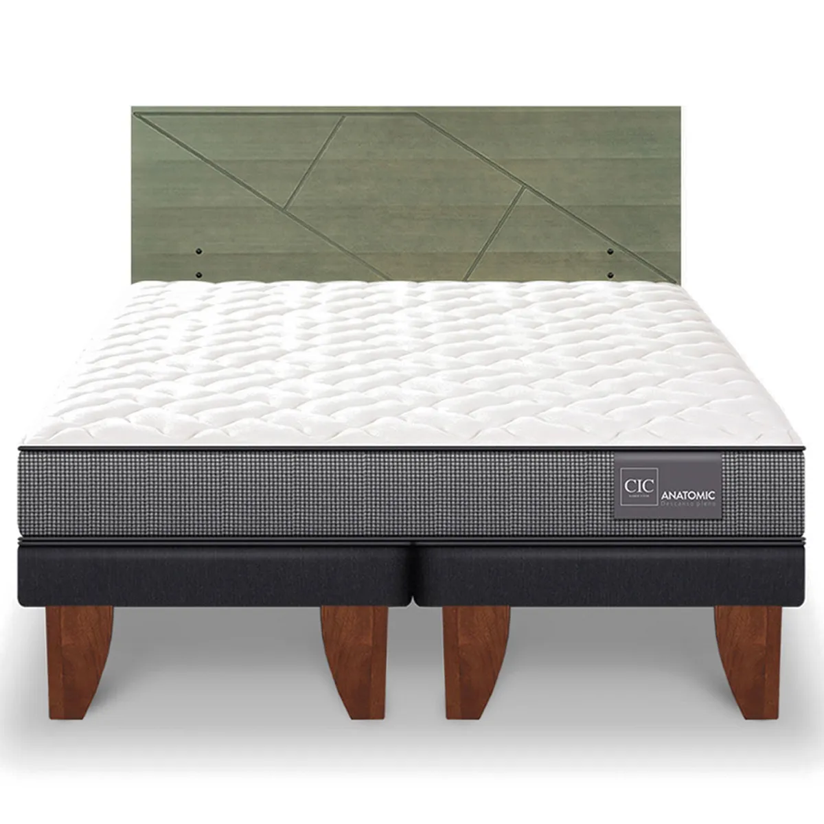 JUEGO DE DORMITORIO CIC CAMA EUROPEA ANATOMIC BD 2 PLAZAS + RESPALDO VILLARRICA OLIVO - 1