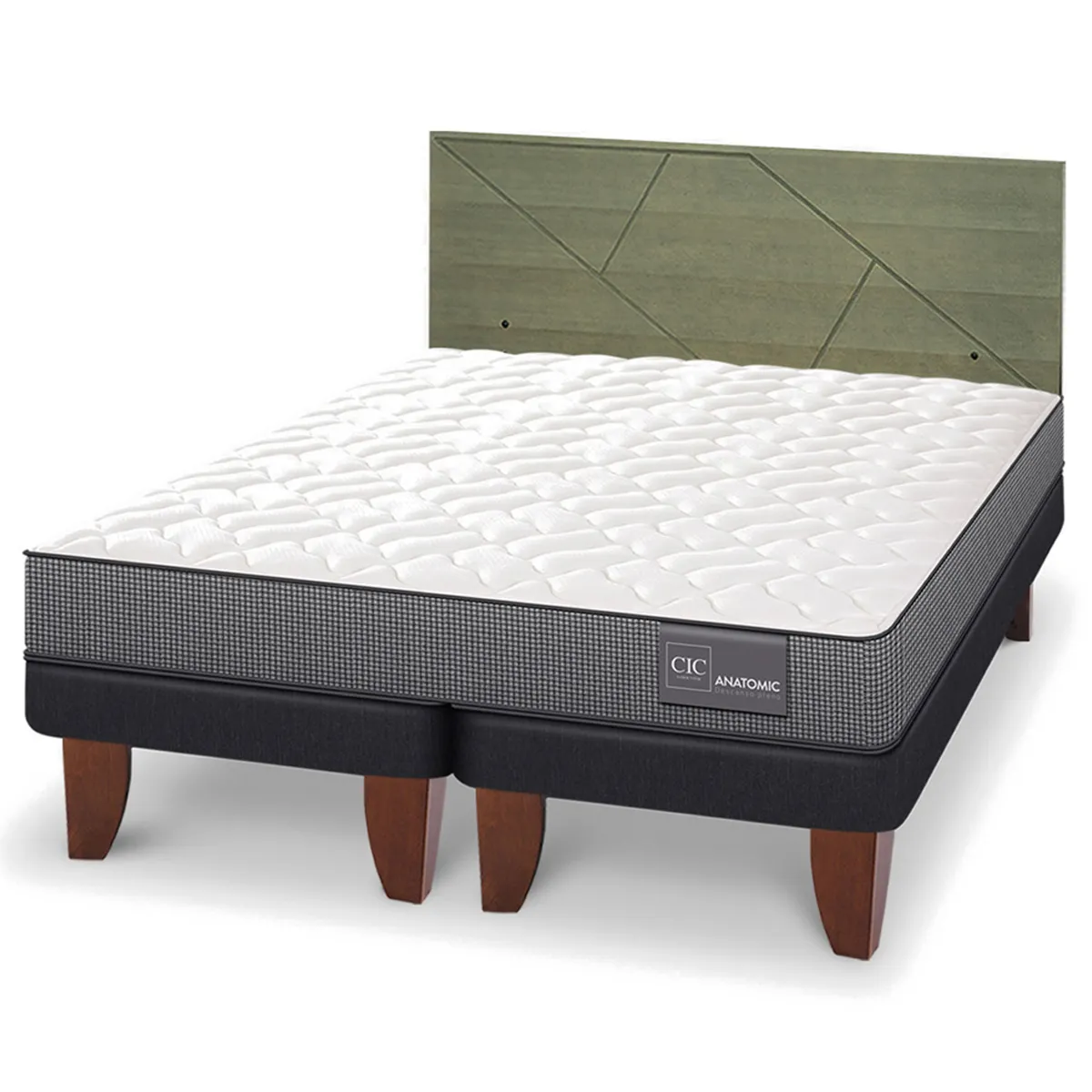 JUEGO DE DORMITORIO CIC CAMA EUROPEA ANATOMIC BD 2 PLAZAS + RESPALDO VILLARRICA OLIVO - 2