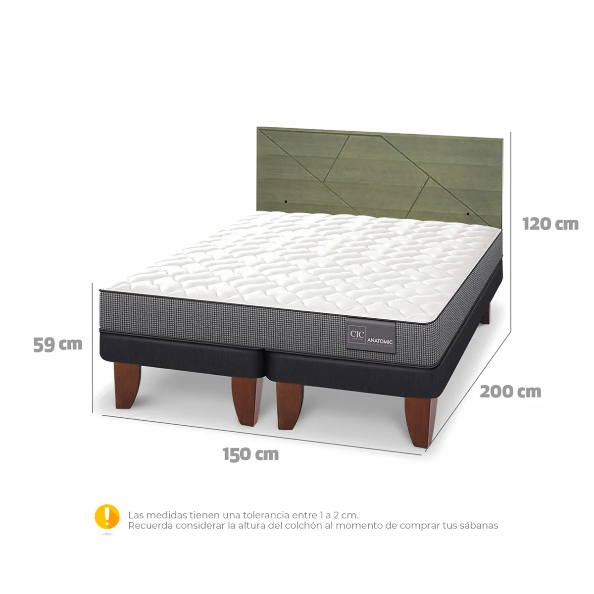 JUEGO DE DORMITORIO CIC CAMA EUROPEA ANATOMIC BD 2 PLAZAS + RESPALDO VILLARRICA OLIVO - 3