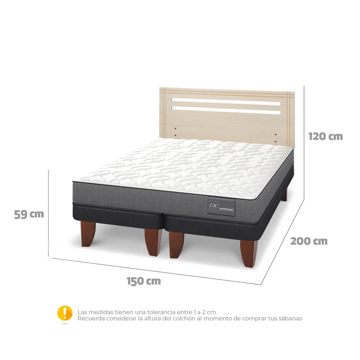 JUEGO DE DORMITORIO CIC CAMA EUROPEA ANATOMIC BD 2 PLAZAS + RESPALDO MUNICH ALPINO - 3