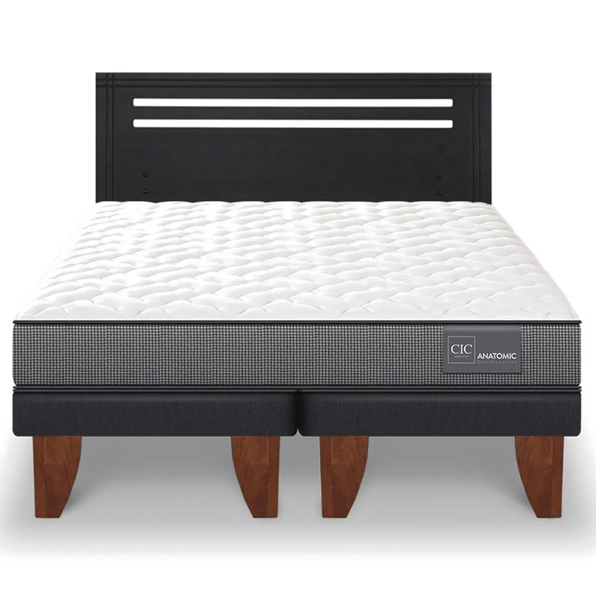 JUEGO DE DORMITORIO CIC CAMA EUROPEA ANATOMIC BD 2 PLAZAS + RESPALDO MUNICH NEGRO - 1