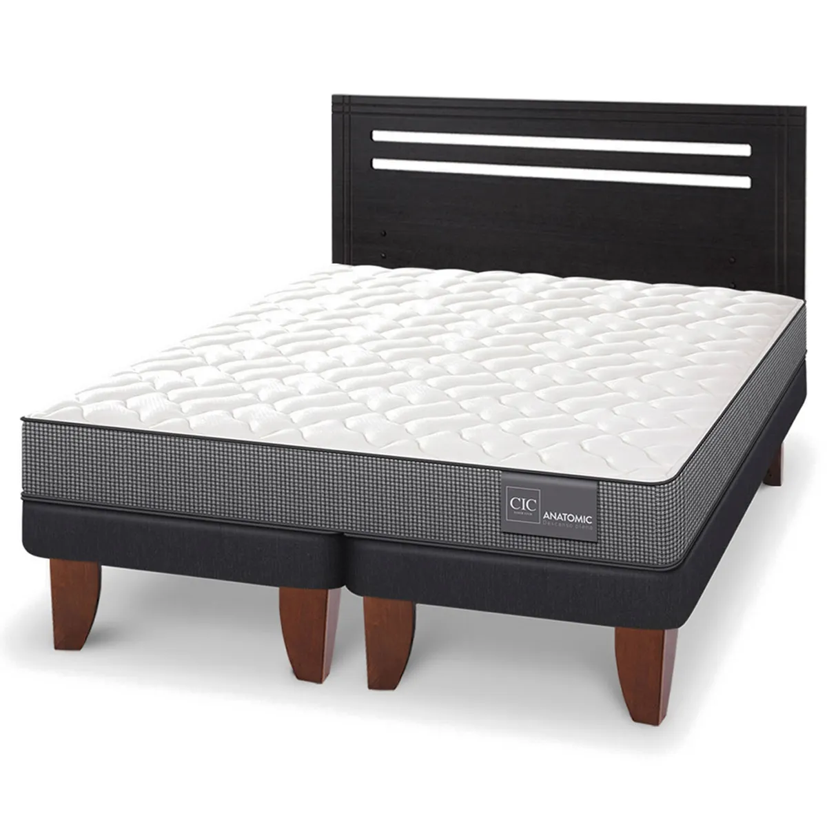 JUEGO DE DORMITORIO CIC CAMA EUROPEA ANATOMIC BD 2 PLAZAS + RESPALDO MUNICH NEGRO - 2