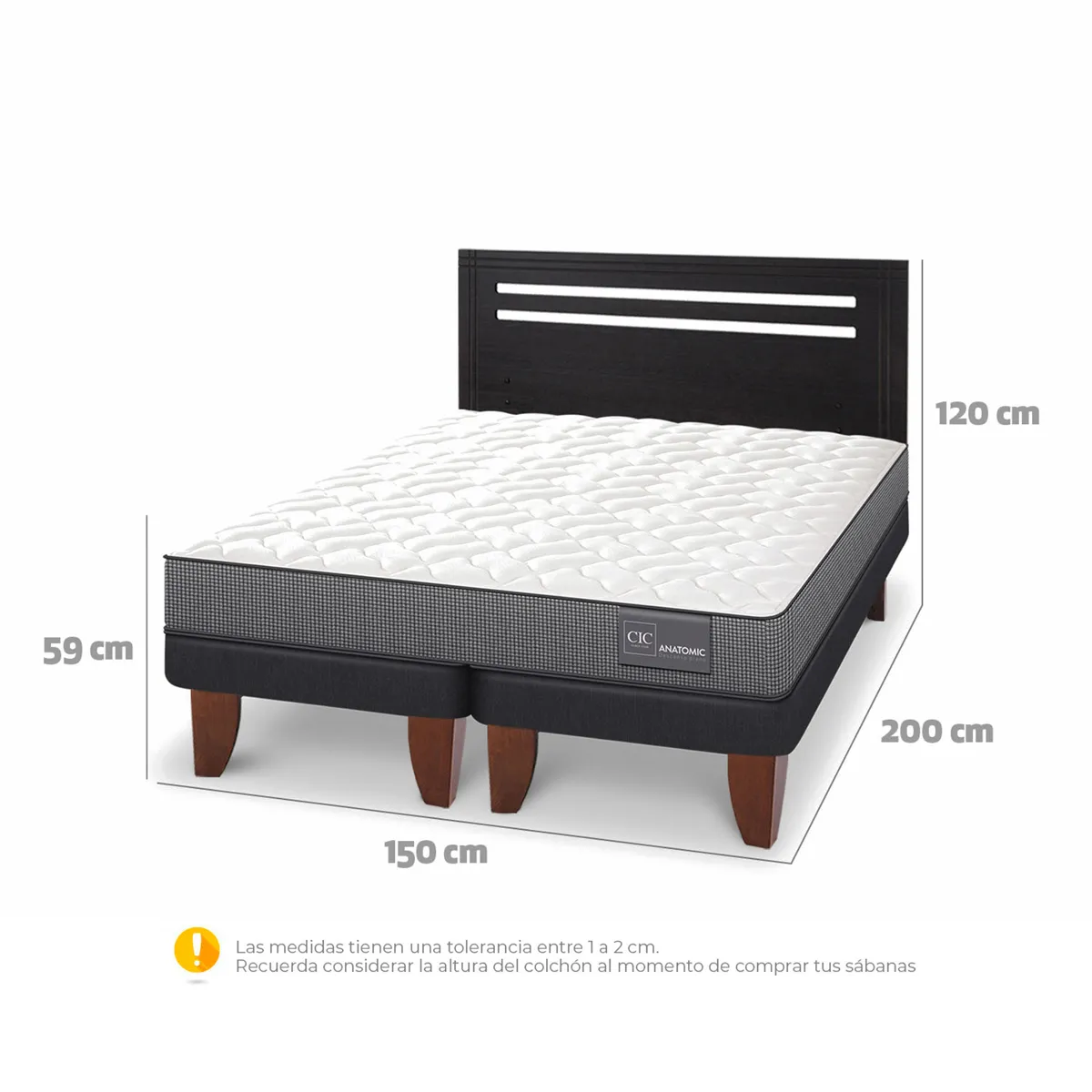 JUEGO DE DORMITORIO CIC CAMA EUROPEA ANATOMIC BD 2 PLAZAS + RESPALDO MUNICH NEGRO - 3
