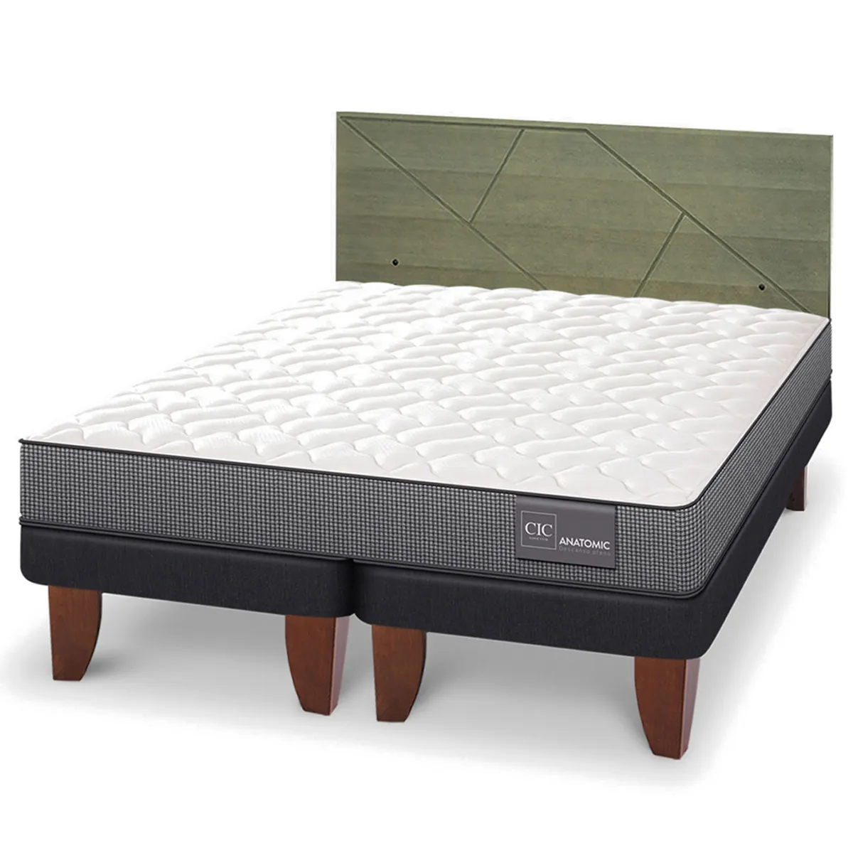 JUEGO DE DORMITORIO CIC CAMA EUROPEA ANATOMIC KING + RESPALDO VILLARRICA OLIVO - 2