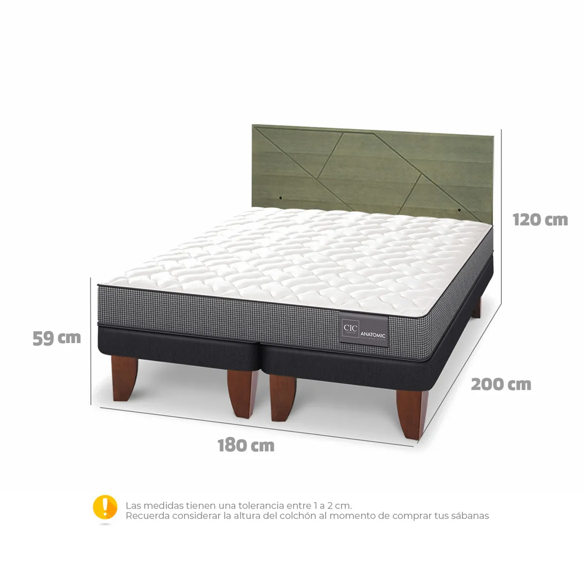 JUEGO DE DORMITORIO CIC CAMA EUROPEA ANATOMIC KING + RESPALDO VILLARRICA OLIVO - 3