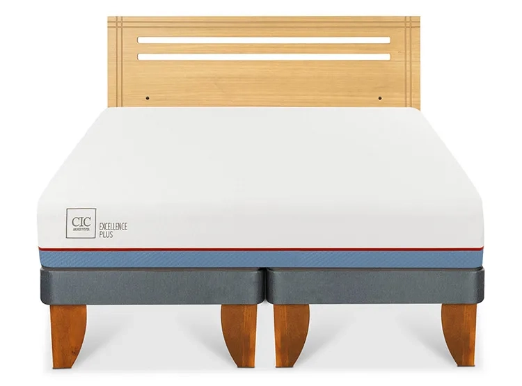 JUEGO DE DORMITORIO CIC CAMA EUROPEA EXCELLENCE PLUS BD 2 PLAZAS + RESPALDO MUNICH MOSTAZA - 1