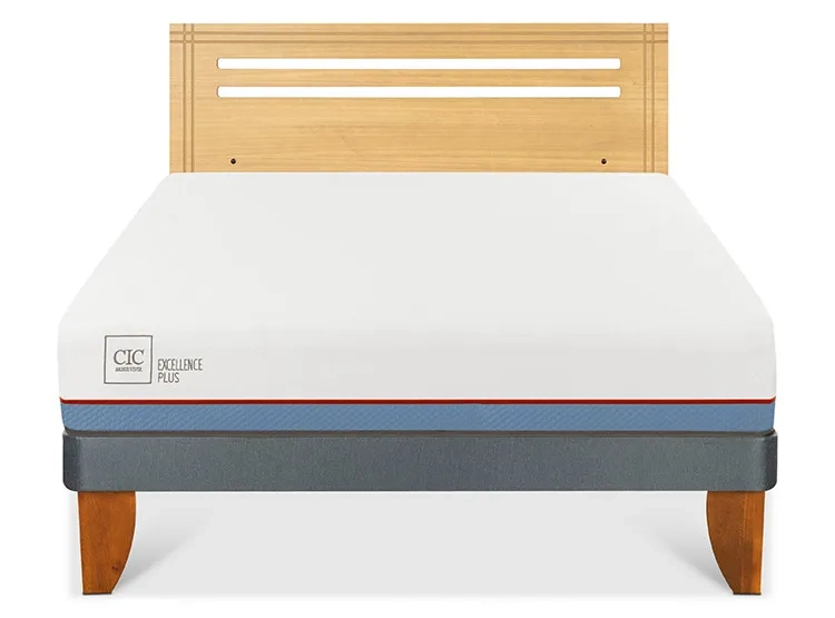 JUEGO DE DORMITORIO CIC CAMA EUROPEA EXCELLENCE PLUS BN 2 PLAZAS + RESPALDO MUNICH MOSTAZA - 1