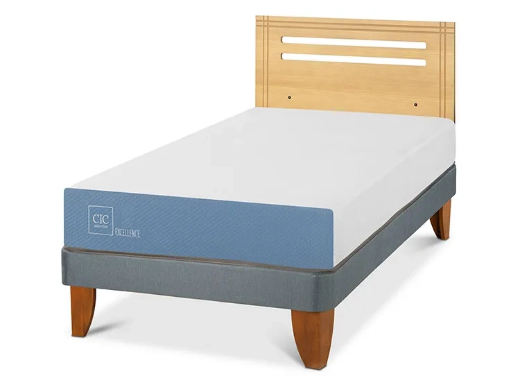 JUEGO DE DORMITORIO CIC CAMA EUROPEA EXCELLENCE 1.5 PLAZAS + RESPALDO MUNICH MOSTAZA - 2