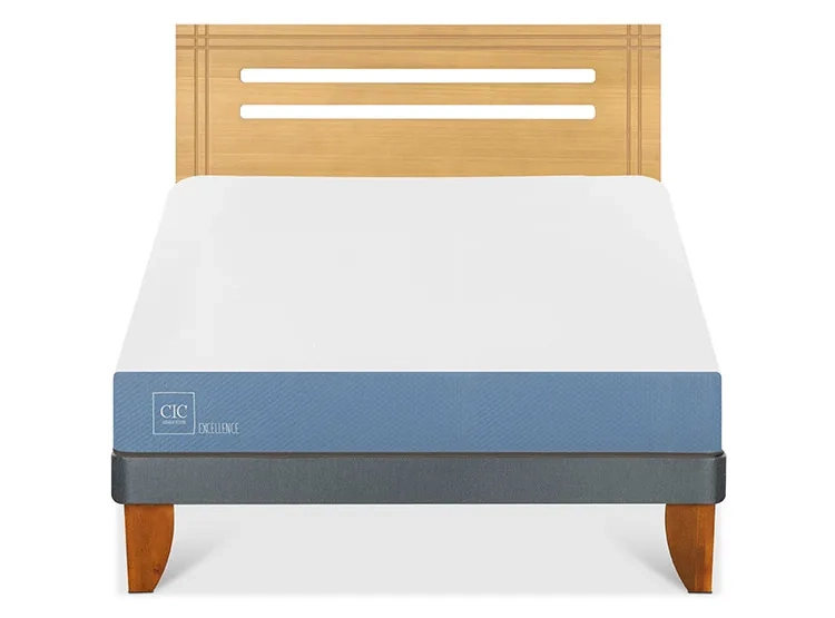 JUEGO DE DORMITORIO CIC CAMA EUROPEA EXCELLENCE BN 2 PLAZAS + RESPALDO MUNICH MOSTAZA - 1