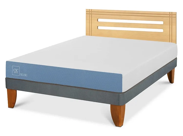 JUEGO DE DORMITORIO CIC CAMA EUROPEA EXCELLENCE BN 2 PLAZAS + RESPALDO MUNICH MOSTAZA - 2