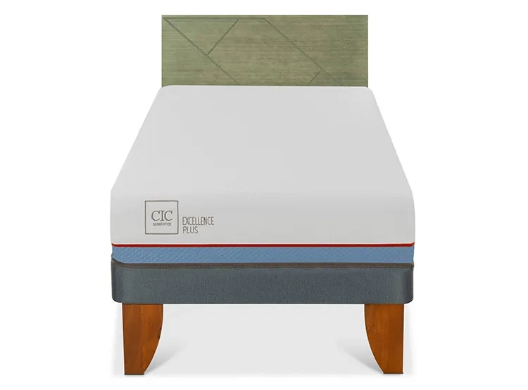 JUEGO DE DORMITORIO CIC CAMA EUROPEA EXCELLENCE PLUS 1.5 PLAZAS + RESPALDO VILLARRICA OLIVO - 1
