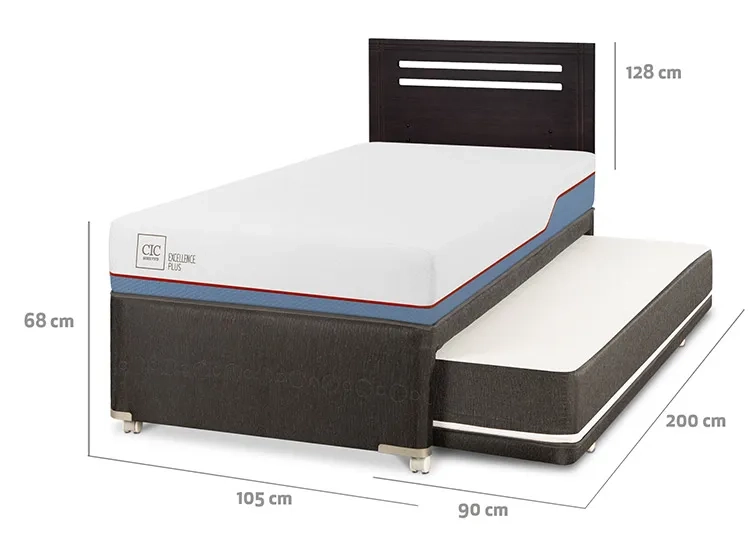 JUEGO DE DORMITORIO CIC CAMA DIVAN EXCELLENCE PLUS 1.5 PLAZAS NEGRO + RESPALDO MUNICH - 3