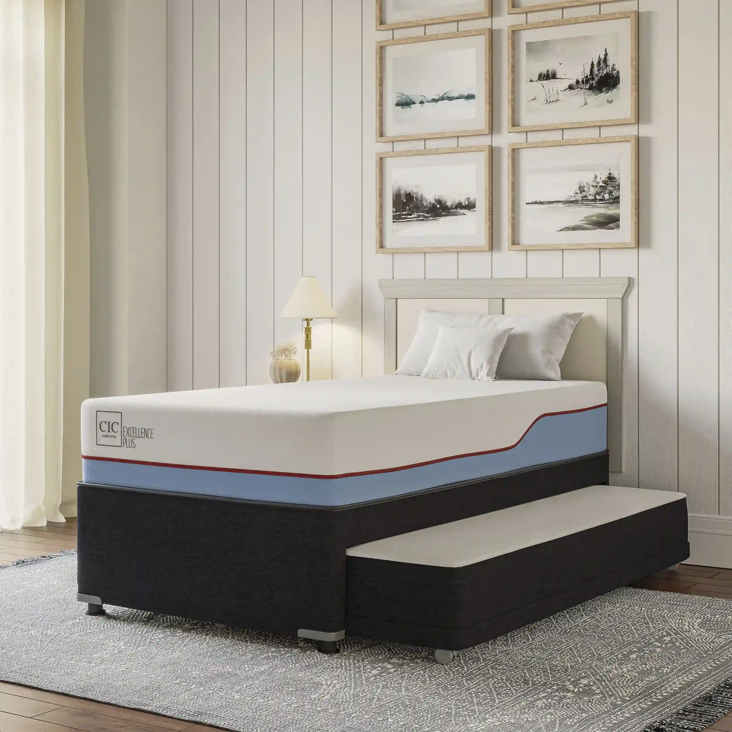 JUEGO DE DORMITORIO CIC CAMA DIVAN EXCELLENCE PLUS 1.5 PLAZAS NEGRO + RESPALDO VILLARRICA OLIVO - 11