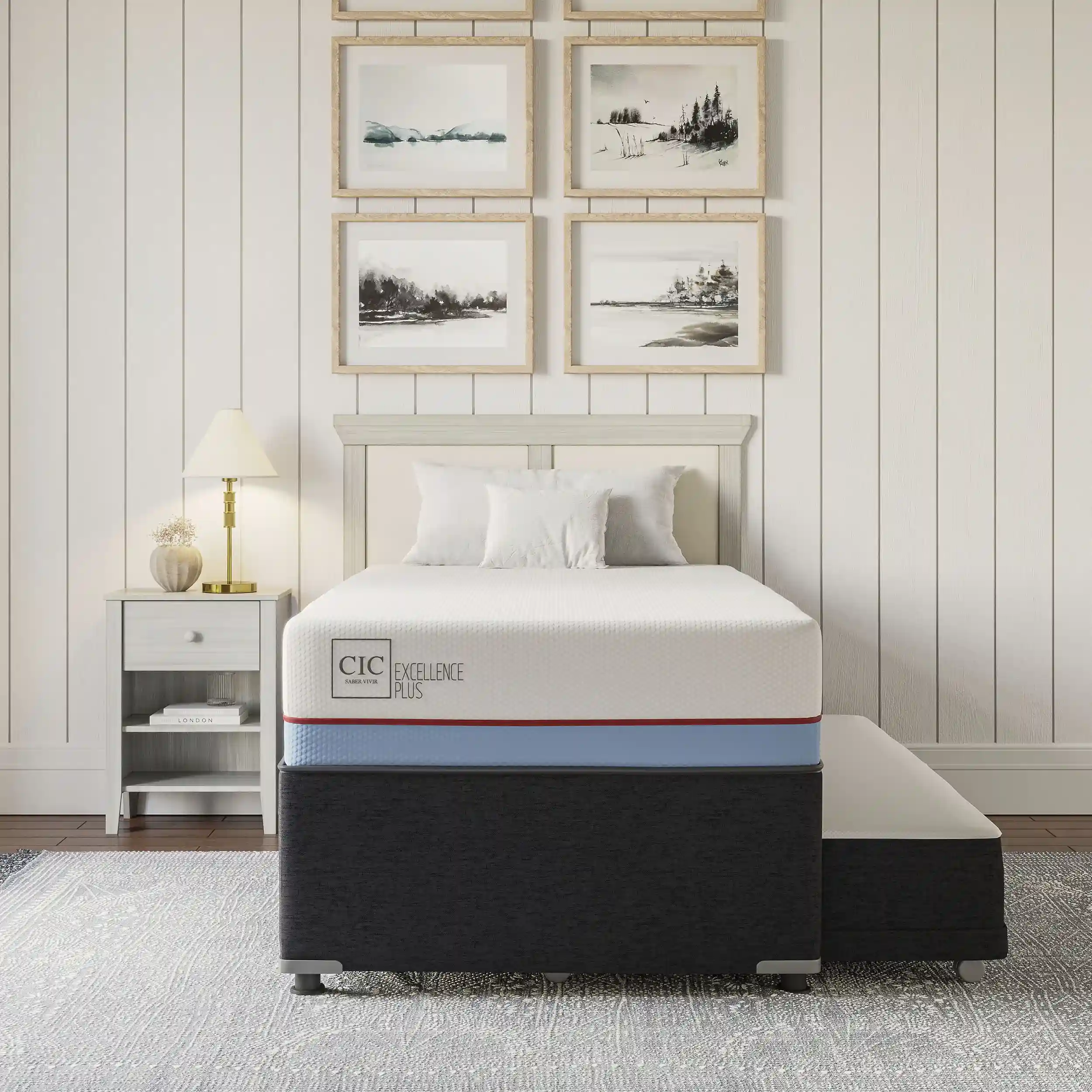 JUEGO DE DORMITORIO CIC CAMA DIVAN EXCELLENCE PLUS 1.5 PLAZAS NEGRO + RESPALDO VILLARRICA OLIVO - 10
